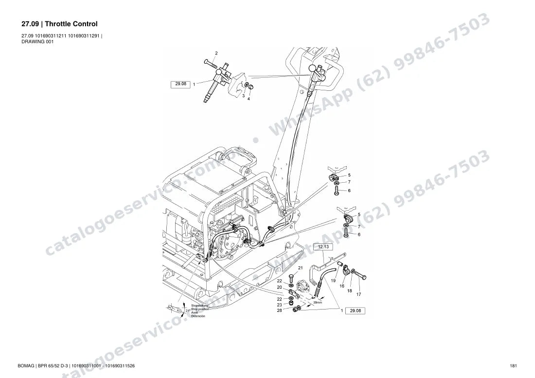 Catálogo de peças Bomag BPR 65/52 D-3: vista explodida do conjunto 27.09 Throttle Control