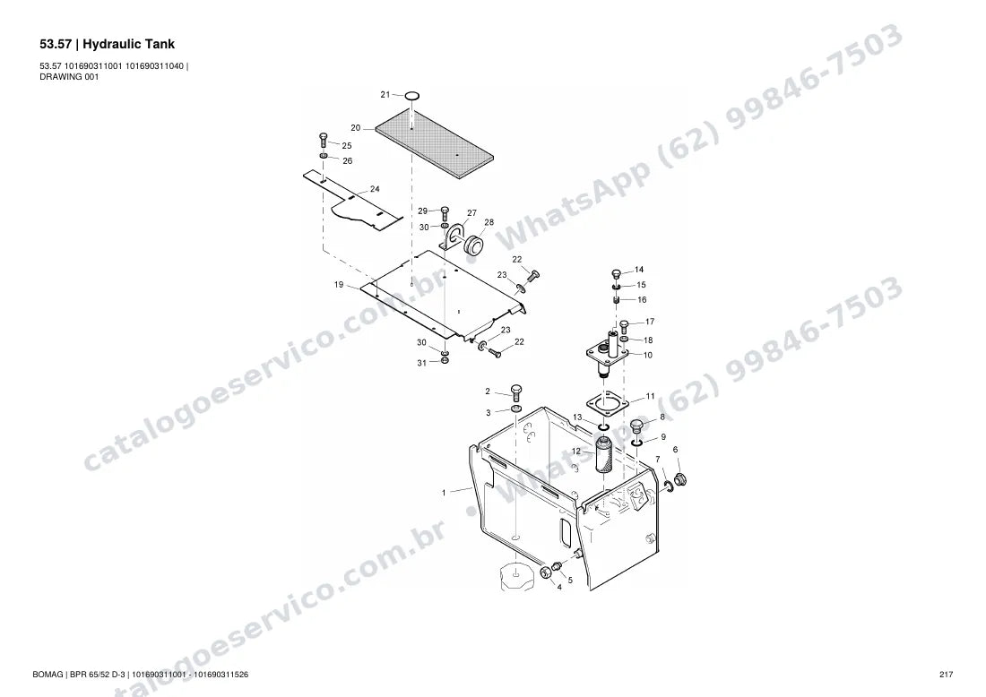 Catálogo de peças Bomag BPR 65/52 D-3: vista explodida do conjunto 53.57 Hydraulic Tank