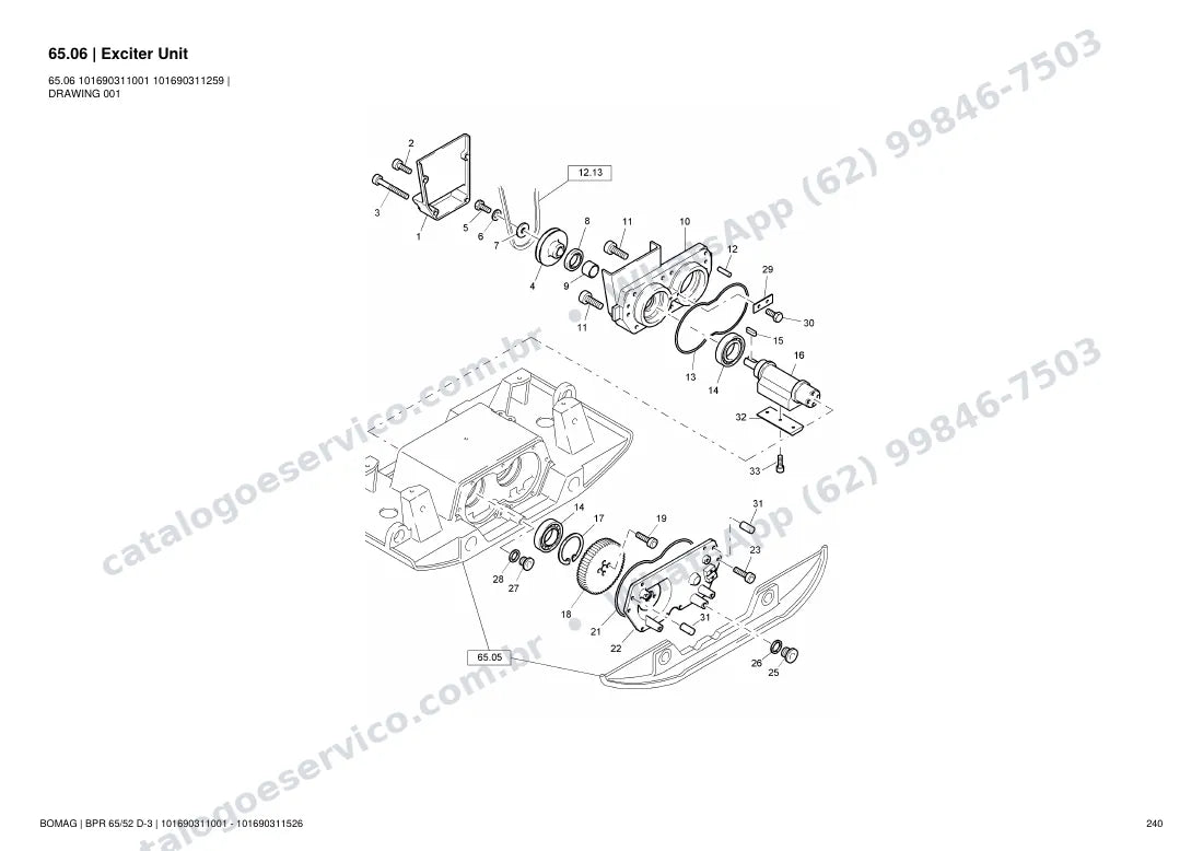 Catálogo de peças Bomag BPR 65/52 D-3: vista explodida do conjunto 65.06 Exciter Unit
