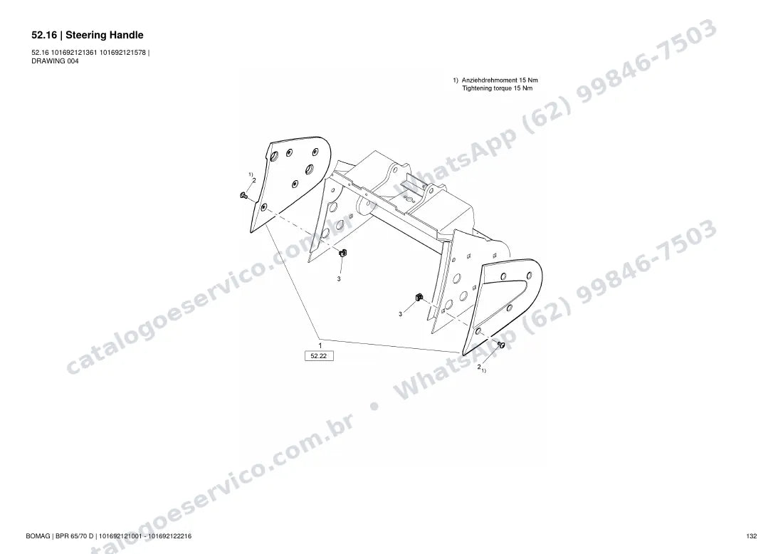 Catálogo de peças Bomag BPR 65/70 D: vista explodida do conjunto 52.16 Steering Handle
