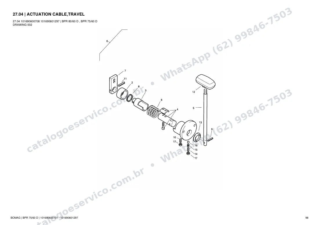 Catálogo de peças Bomag BPR 75/60 D: vista explodida do conjunto 27.04 ACTUATION CABLE,TRAVEL