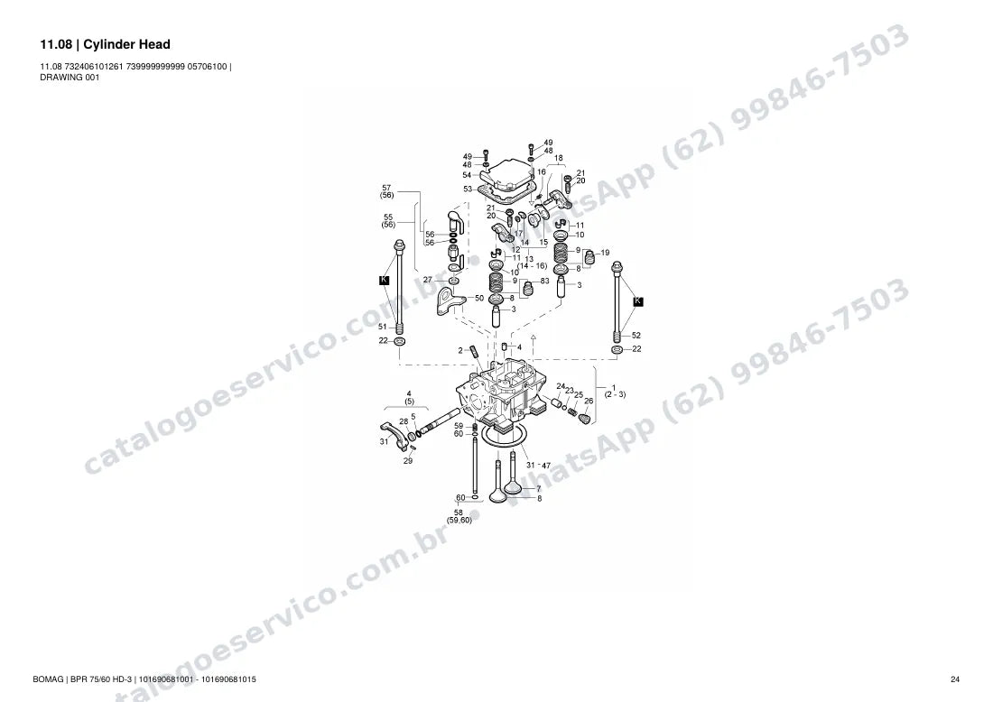 Catálogo de peças Bomag BPR 75/60 HD-3: vista explodida do conjunto 11.08 Cylinder Head