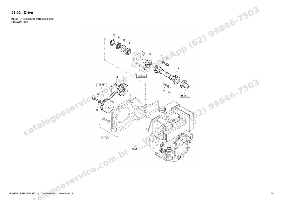 Catálogo de peças Bomag BPR 75/60 HD-3: vista explodida do conjunto 21.02 Drive