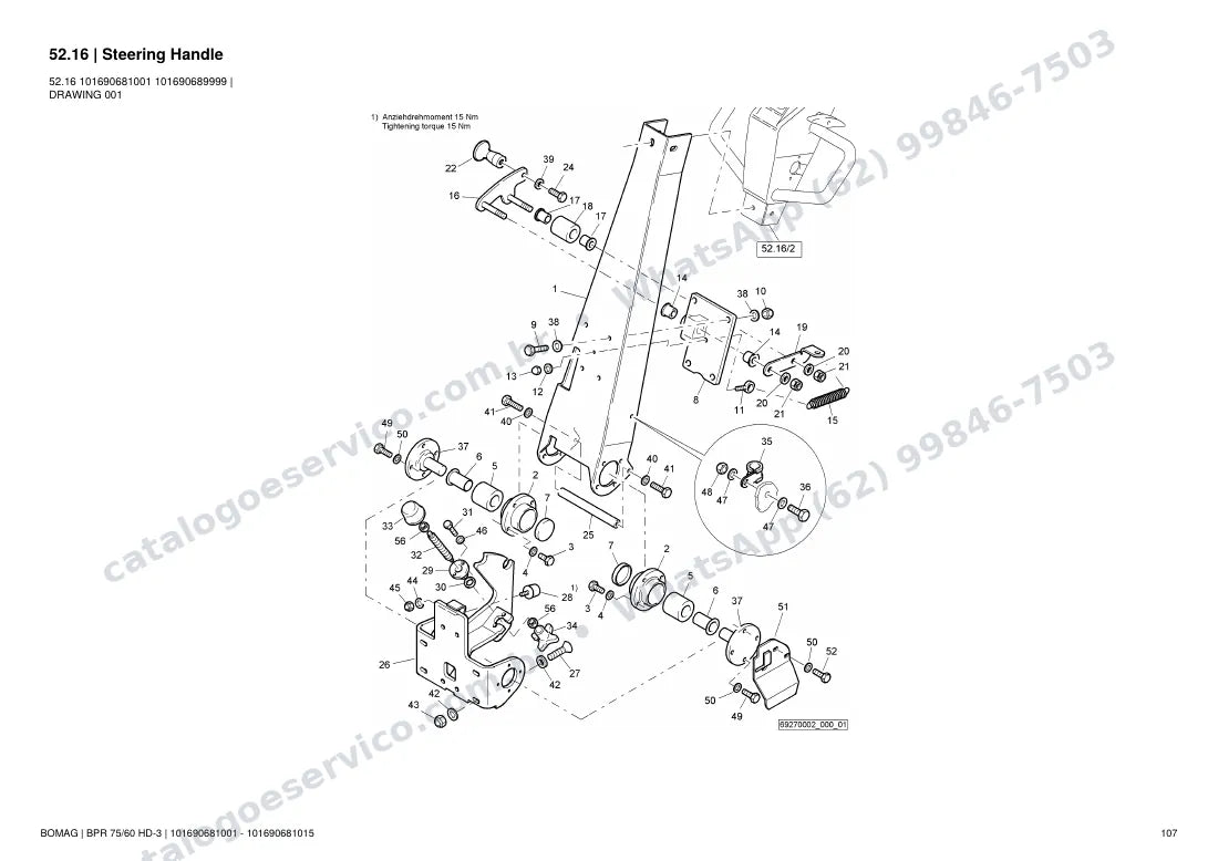 Catálogo de peças Bomag BPR 75/60 HD-3: vista explodida do conjunto 52.16 Steering Handle