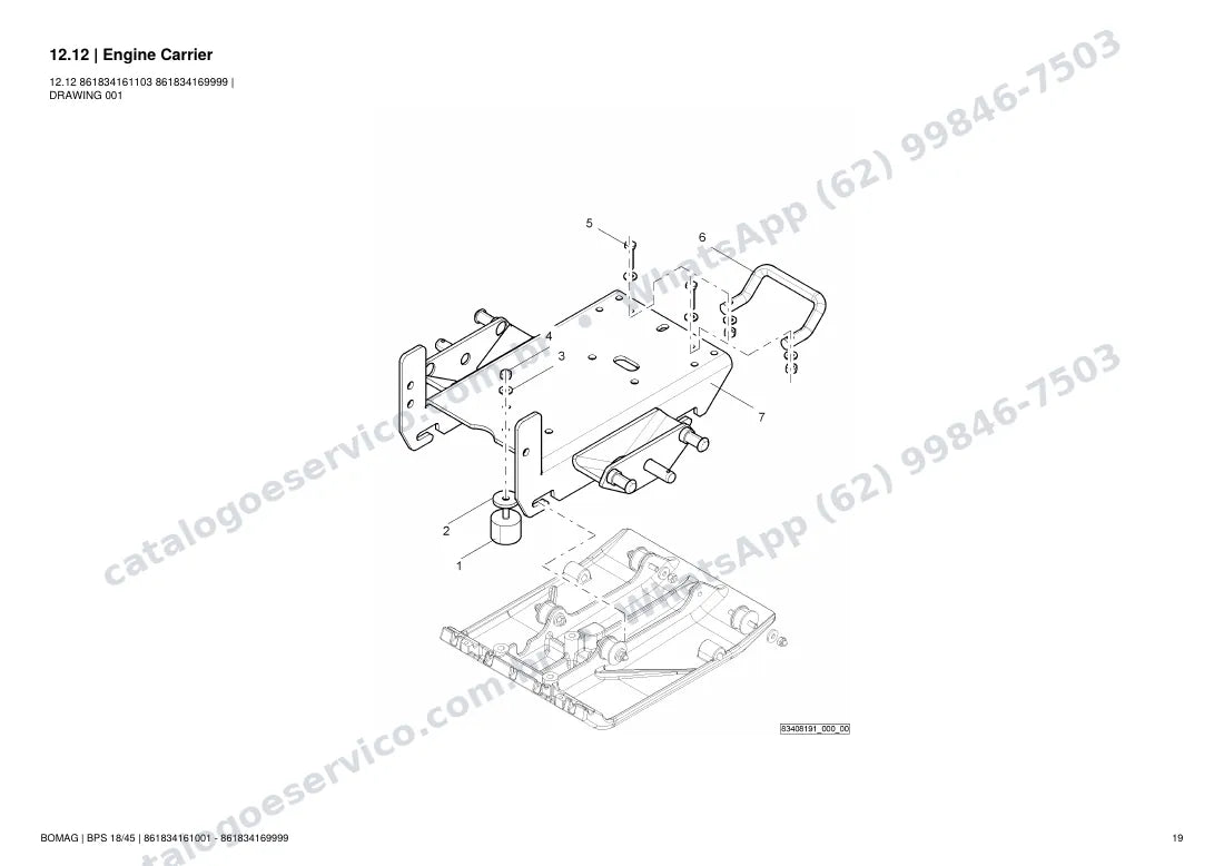 Catálogo de peças Bomag BPS 18/45: vista explodida do conjunto 12.12 Engine Carrier