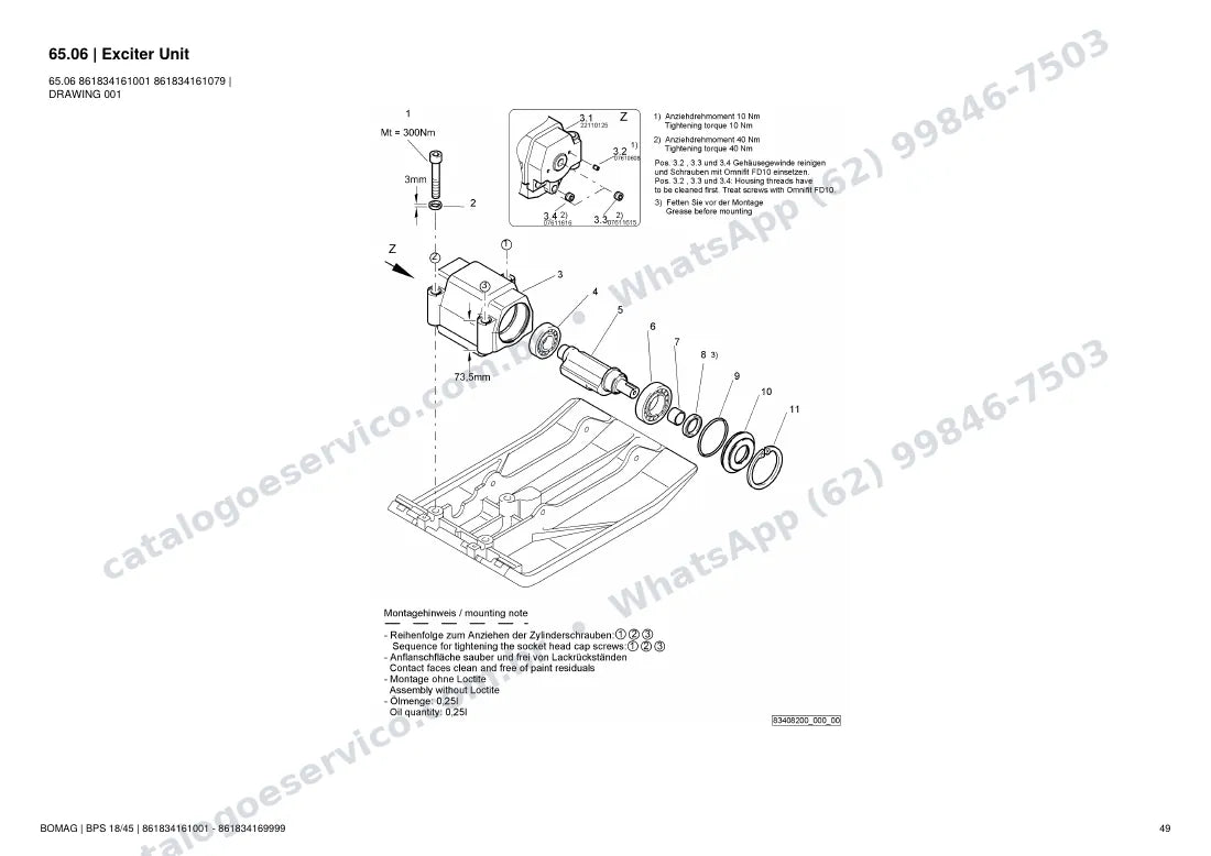 Catálogo de peças Bomag BPS 18/45: vista explodida do conjunto 65.06 Exciter Unit