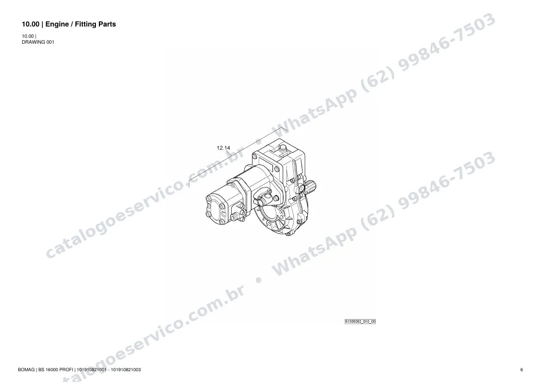 Catálogo de peças Bomag BS 16000 PROFI: vista explodida do conjunto 10.00 Engine / Fitting Parts