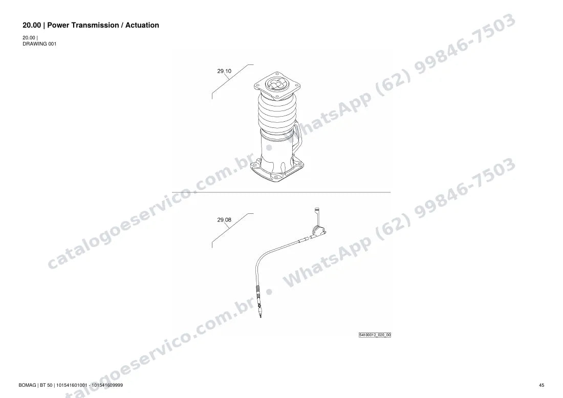 Catálogo de peças Bomag BT 50: vista explodida do conjunto 20.00 Power Transmission / Actuation