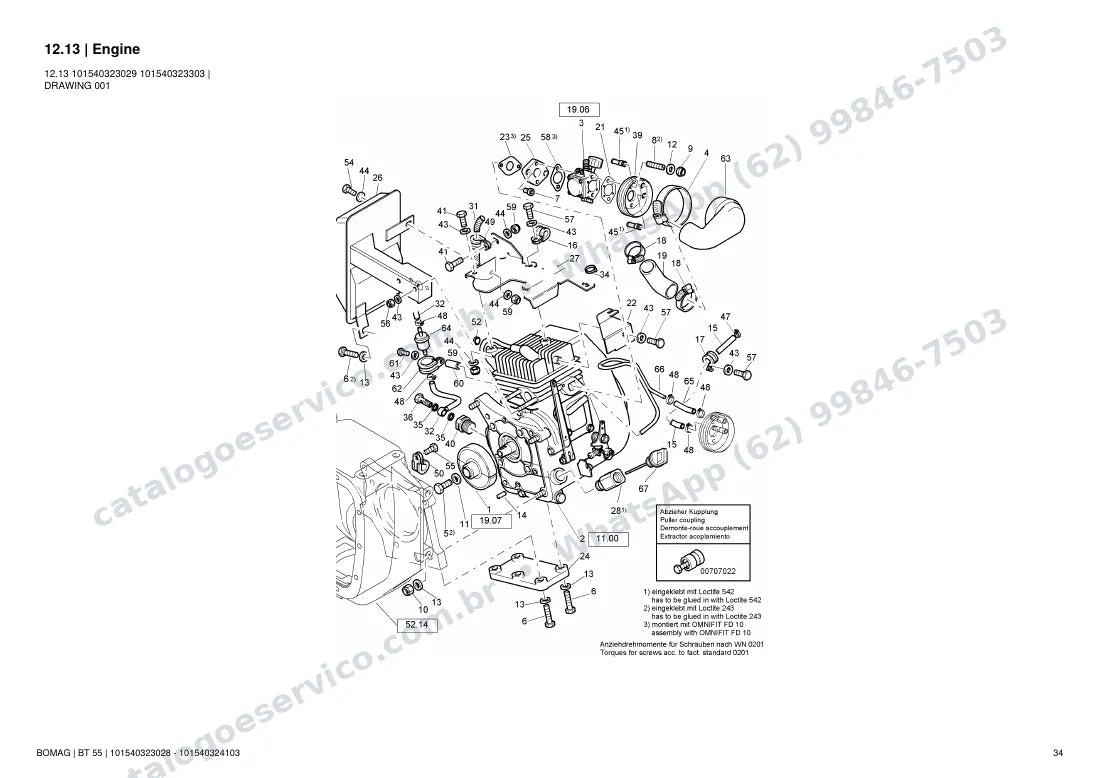 Catálogo de peças Bomag BT 55: vista explodida do conjunto 12.13 Engine