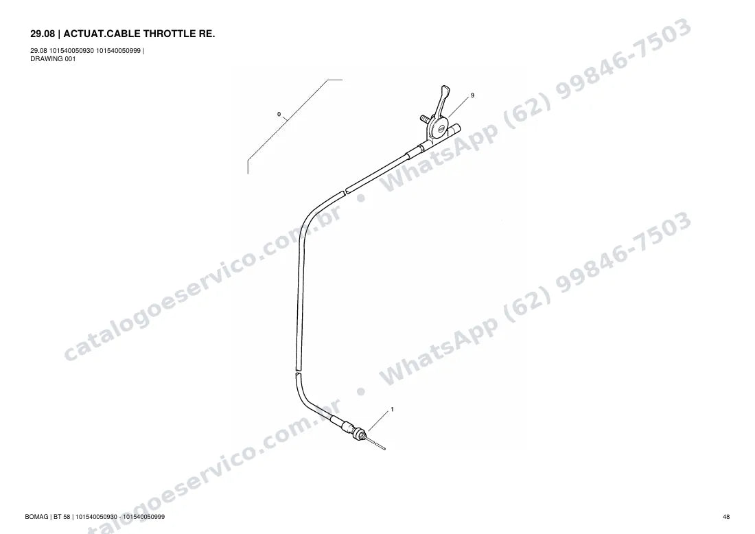 Catálogo de peças Bomag BT 58: vista explodida do conjunto 29.08 ACTUAT.CABLE THROTTLE RE.