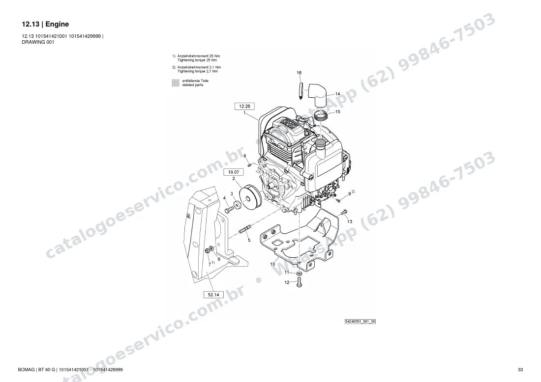 Catálogo de peças Bomag BT 60 G: vista explodida do conjunto 12.13 Engine