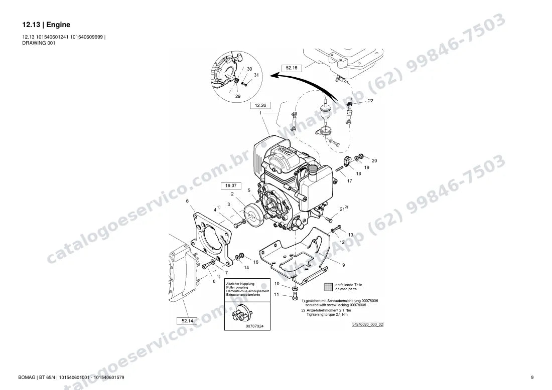 Catálogo de peças Bomag BT 65/4: vista explodida do conjunto 12.13 Engine
