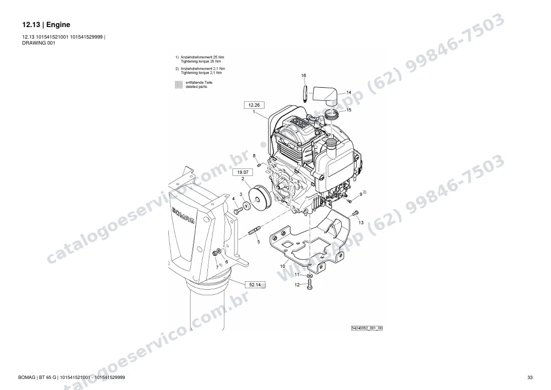 Catálogo de peças Bomag BT 65 G: vista explodida do conjunto 12.13 Engine