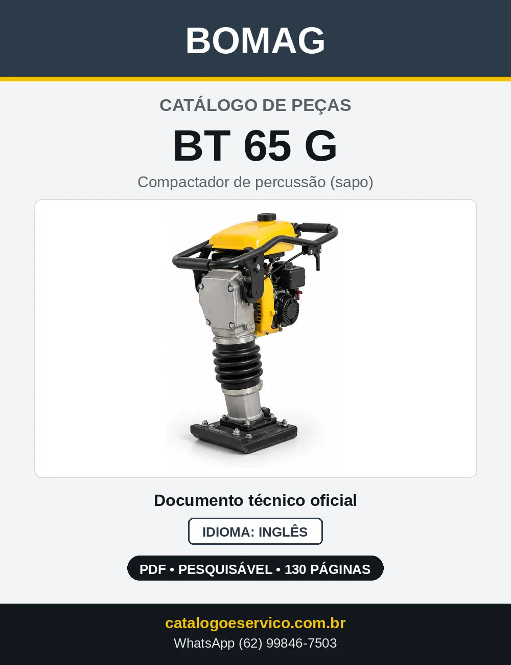 Capa do Catálogo de Peças Bomag BT 65 G em PDF