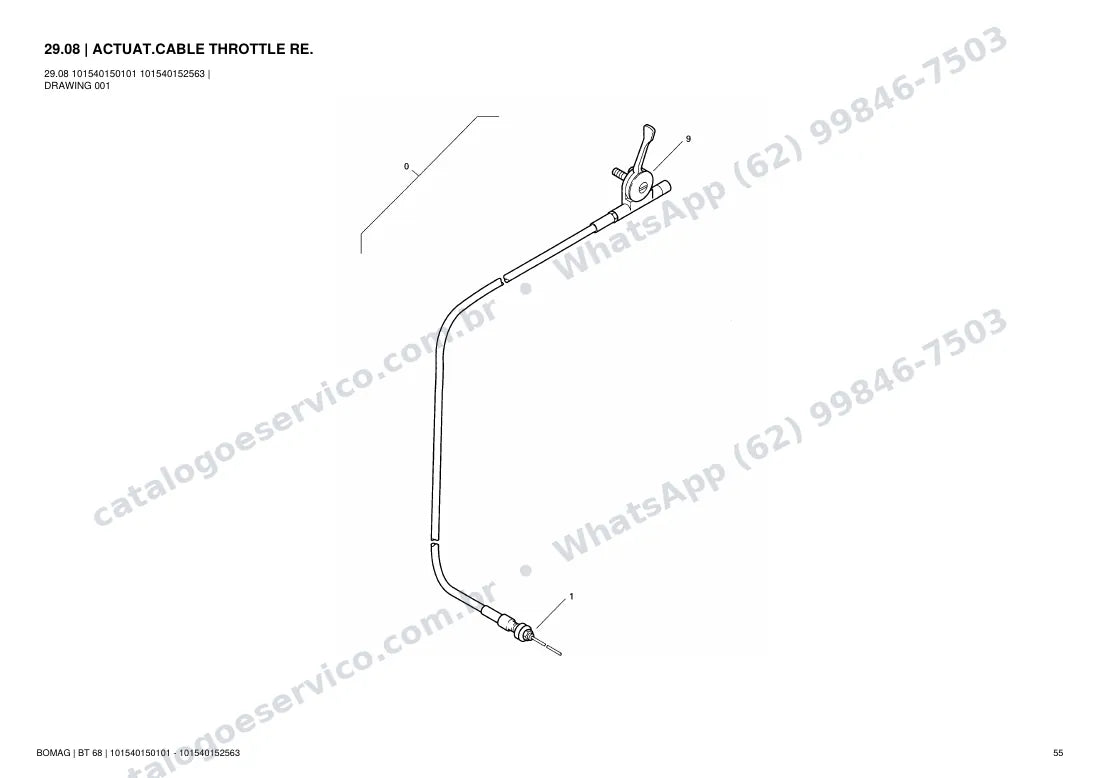 Catálogo de peças Bomag BT 68: vista explodida do conjunto 29.08 ACTUAT.CABLE THROTTLE RE.