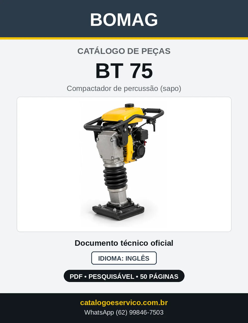 Capa do Catálogo de Peças Bomag BT 75 em PDF