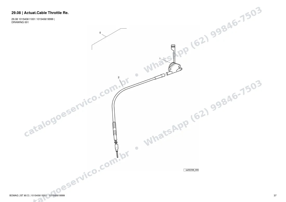 Catálogo de peças Bomag BT 80 D: vista explodida do conjunto 29.08 Actuat.Cable Throttle Re.