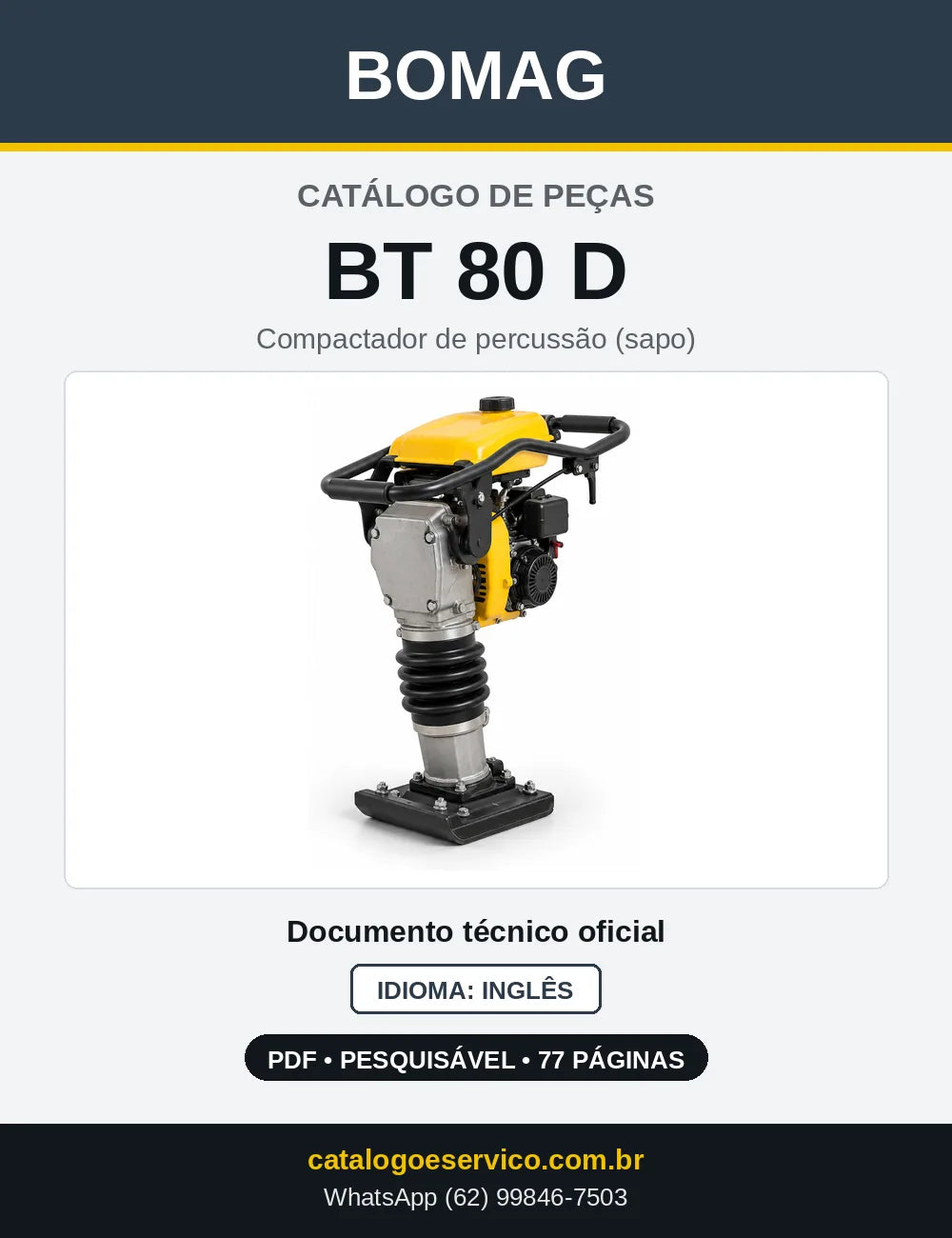 Capa do Catálogo de Peças Bomag BT 80 D em PDF