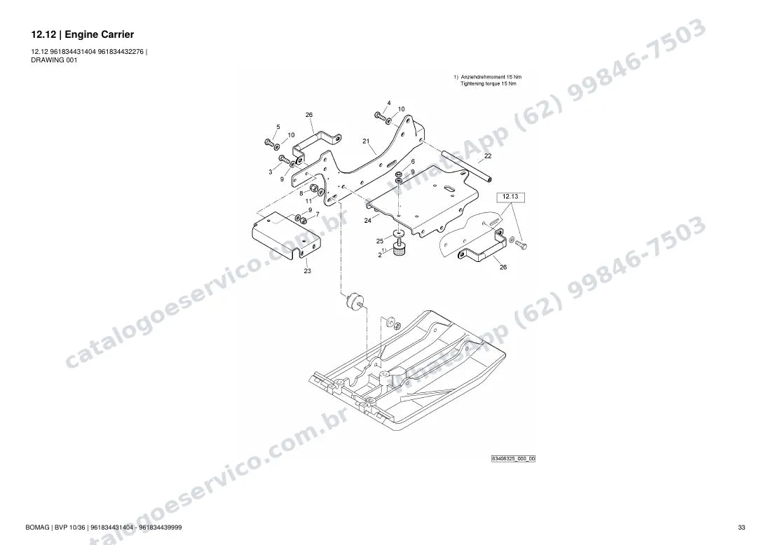 Catálogo de peças Bomag BVP 10/36: vista explodida do conjunto 12.12 Engine Carrier