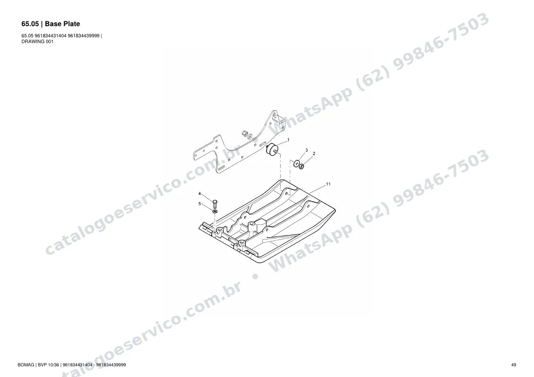 Catálogo de peças Bomag BVP 10/36: vista explodida do conjunto 65.05 Base Plate