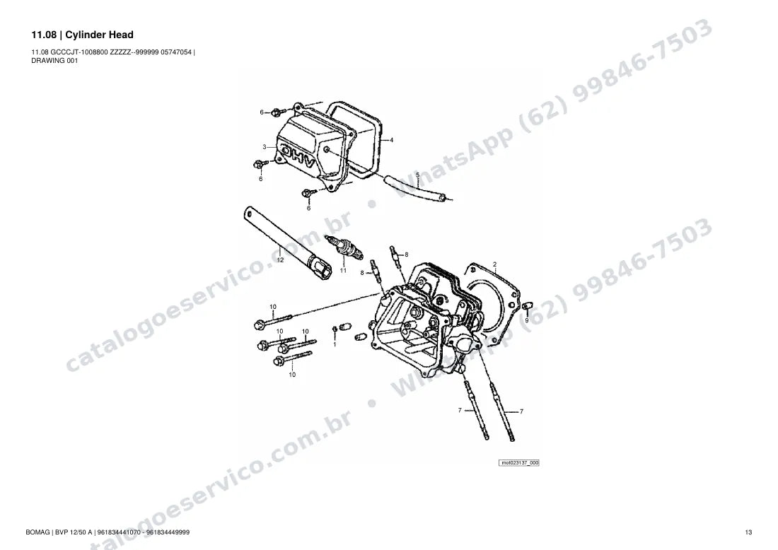 Catálogo de peças Bomag BVP 12/50 A: vista explodida do conjunto 11.08 Cylinder Head