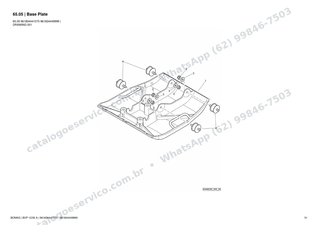 Catálogo de peças Bomag BVP 12/50 A: vista explodida do conjunto 65.05 Base Plate