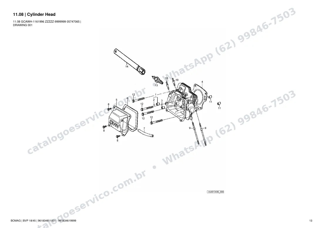 Catálogo de peças Bomag BVP 18/45: vista explodida do conjunto 11.08 Cylinder Head