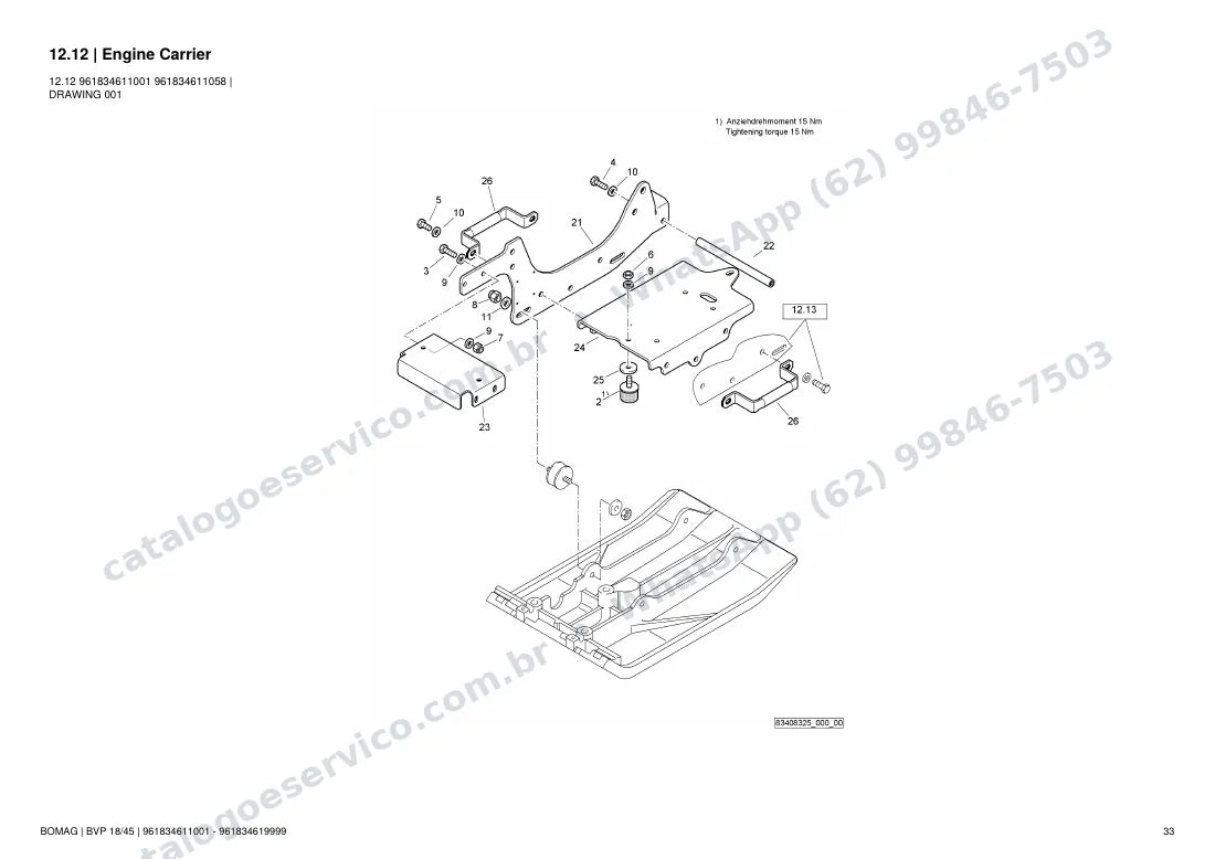 Catálogo de peças Bomag BVP 18/45: vista explodida do conjunto 12.12 Engine Carrier