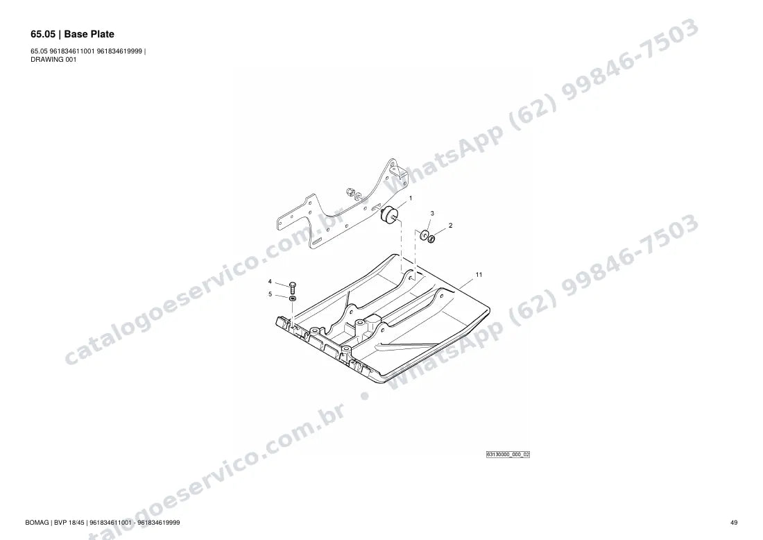 Catálogo de peças Bomag BVP 18/45: vista explodida do conjunto 65.05 Base Plate