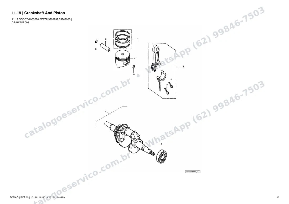 Catálogo de peças Bomag BVT 65: vista explodida do conjunto 11.19 Crankshaft And Piston