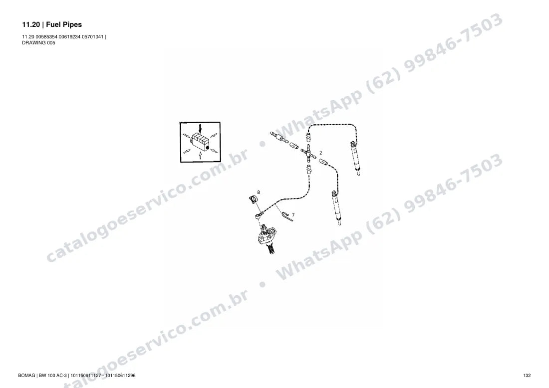 Catálogo de peças Bomag BW 100 AC-3: vista explodida do conjunto 11.20 Fuel Pipes