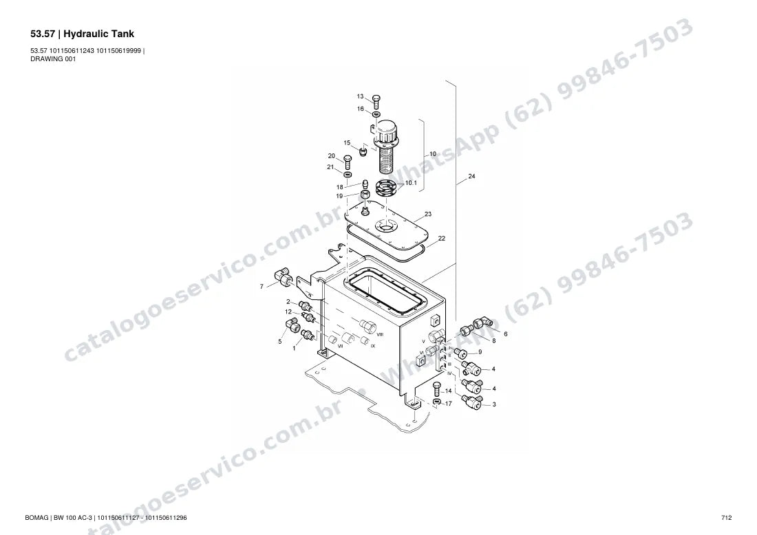 Catálogo de peças Bomag BW 100 AC-3: vista explodida do conjunto 53.57 Hydraulic Tank