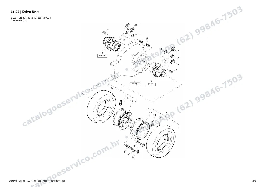 Catálogo de peças Bomag BW 100 AC-4: vista explodida do conjunto 61.23 Drive Unit