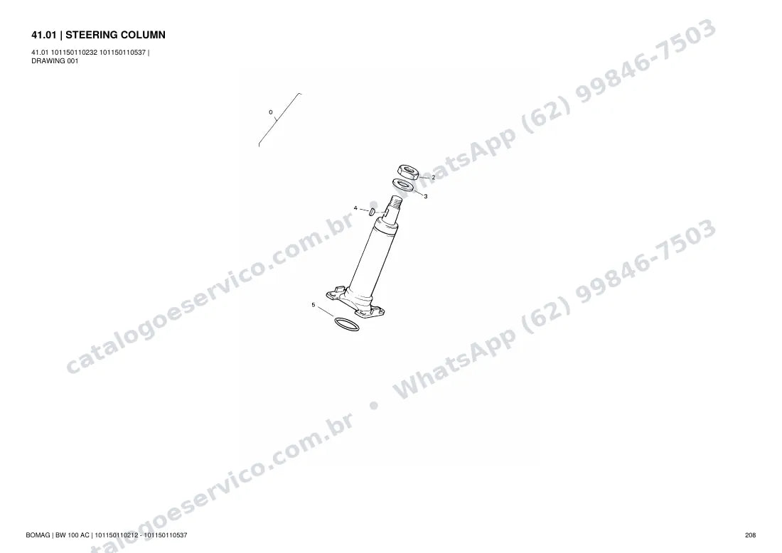 Catálogo de peças Bomag BW 100 AC: vista explodida do conjunto 41.01 STEERING COLUMN
