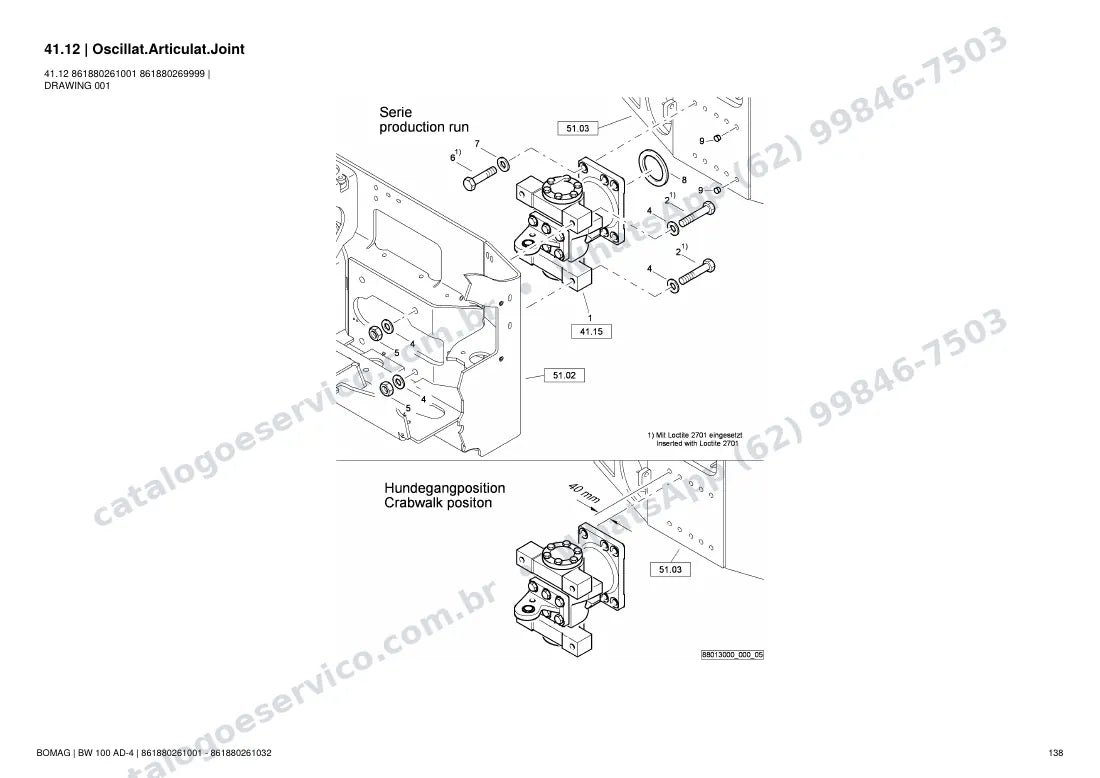Catálogo de peças Bomag BW 100 AD-4: vista explodida do conjunto 41.12 Oscillat.Articulat.Joint