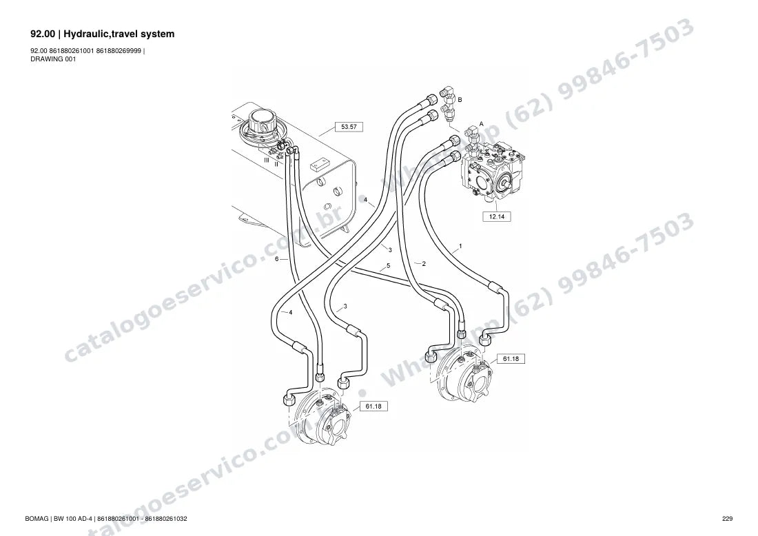 Catálogo de peças Bomag BW 100 AD-4: vista explodida do conjunto 92.00 Hydraulic,travel system
