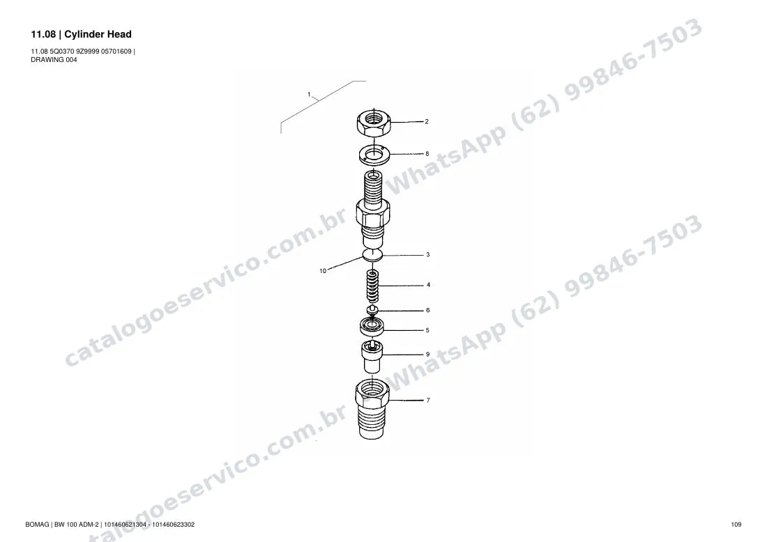 Catálogo de peças Bomag BW 100 ADM-2: vista explodida do conjunto 11.08 Cylinder Head
