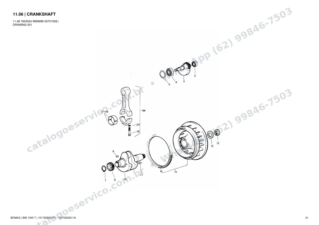 Catálogo de peças Bomag BW 1050 T: vista explodida do conjunto 11.06 CRANKSHAFT