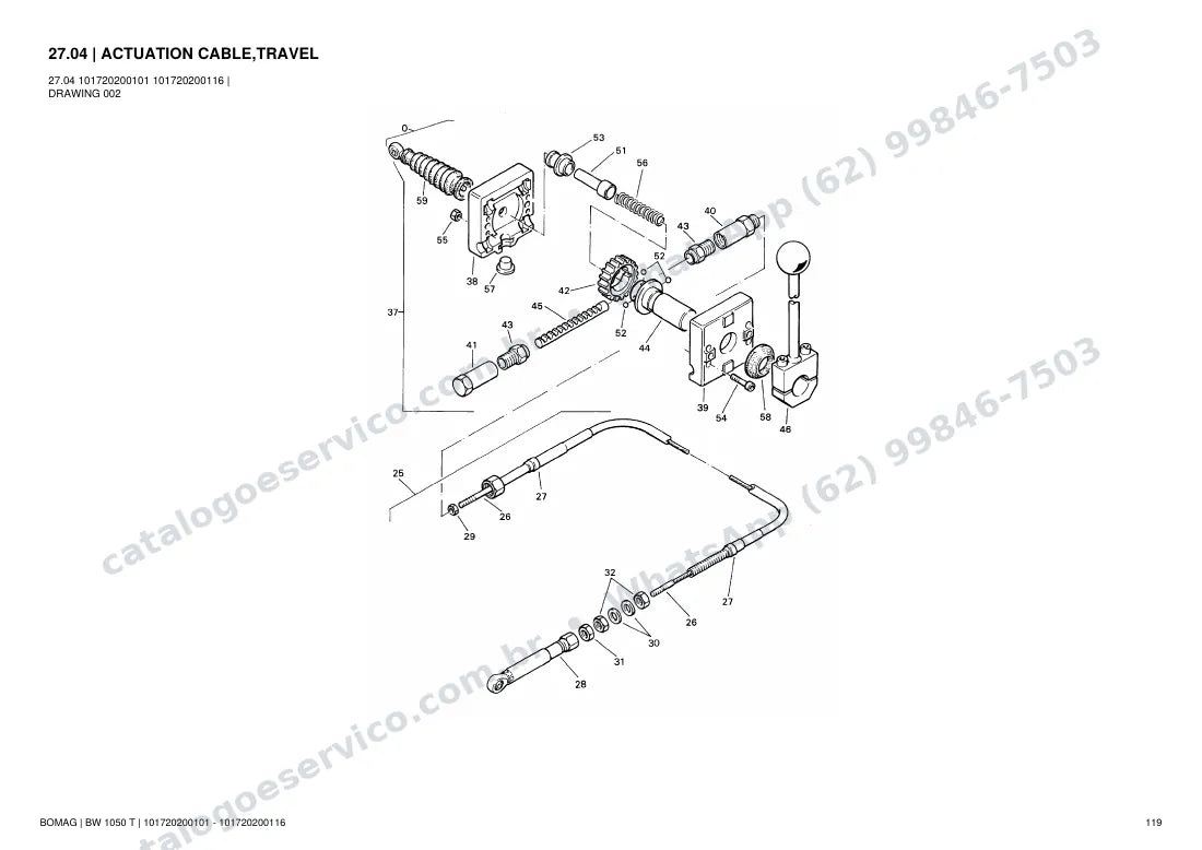 Catálogo de peças Bomag BW 1050 T: vista explodida do conjunto 27.04 ACTUATION CABLE,TRAVEL