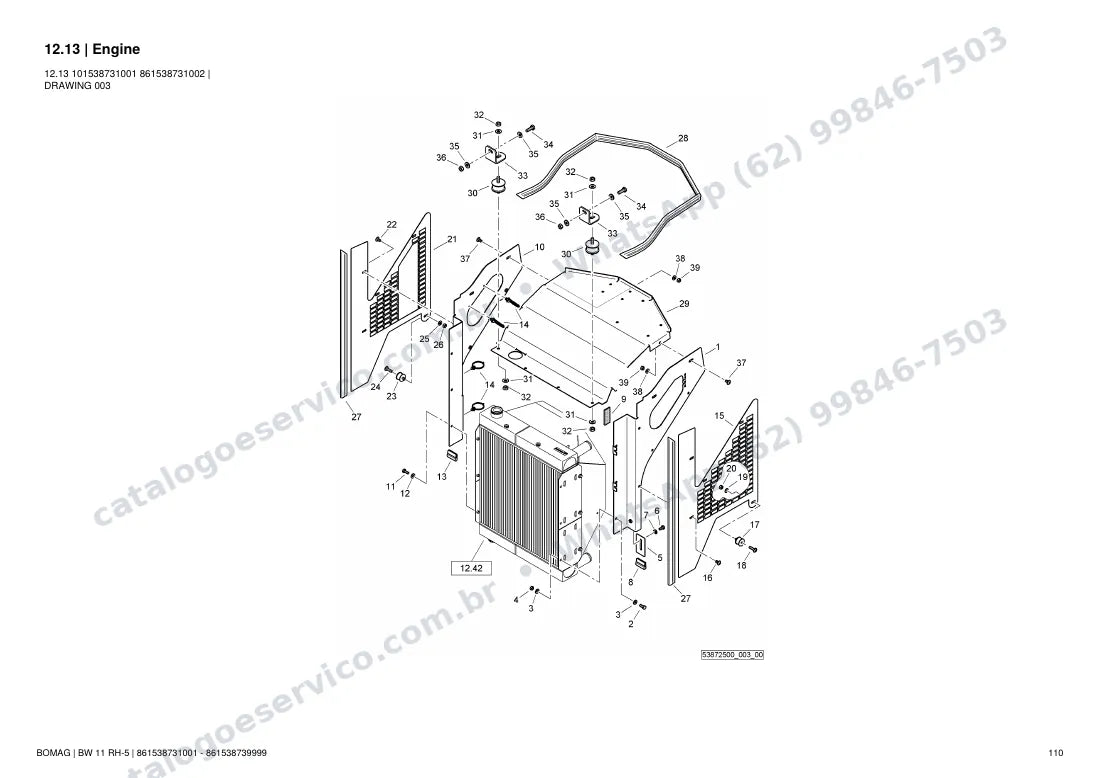 Catálogo de peças Bomag BW 11 RH-5: vista explodida do conjunto 12.13 Engine