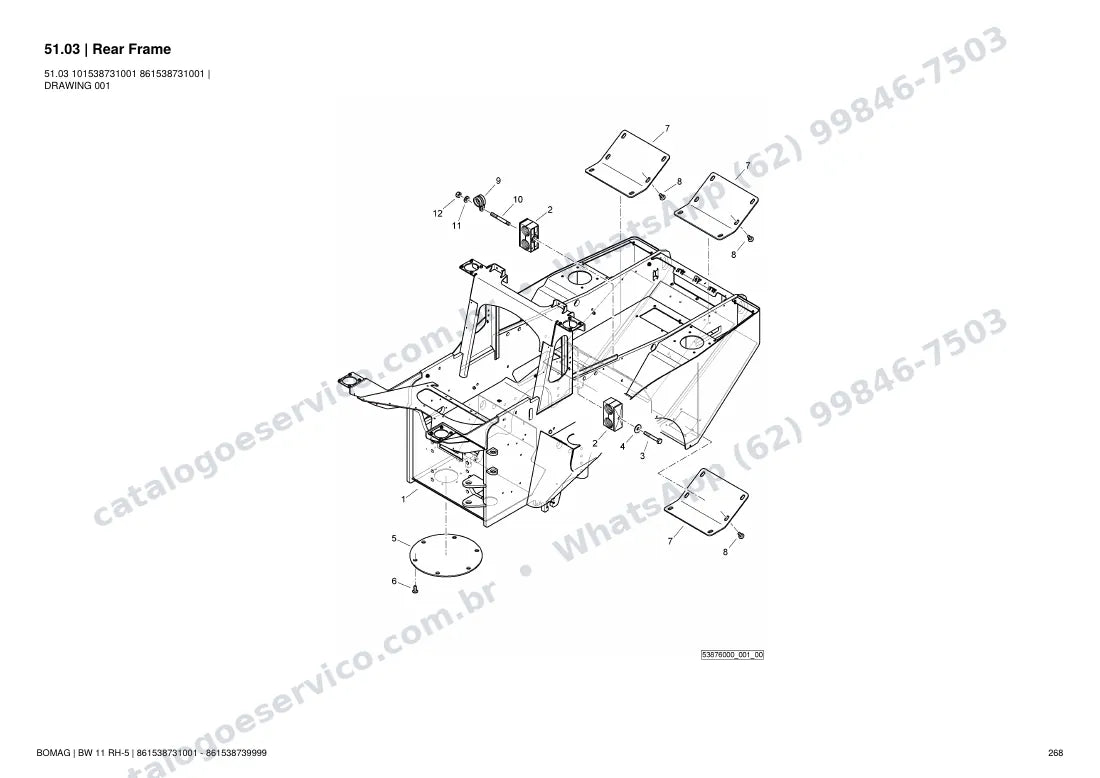 Catálogo de peças Bomag BW 11 RH-5: vista explodida do conjunto 51.03 Rear Frame