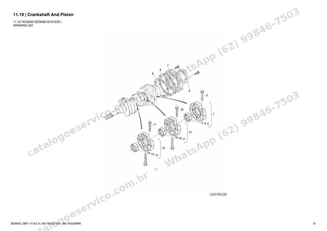 Catálogo de peças Bomag BW 115 AC-5: vista explodida do conjunto 11.19 Crankshaft And Piston