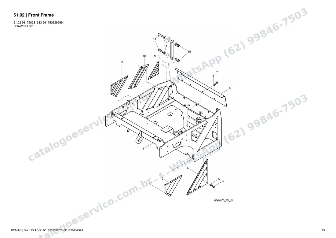 Catálogo de peças Bomag BW 115 AC-5: vista explodida do conjunto 51.02 Front Frame