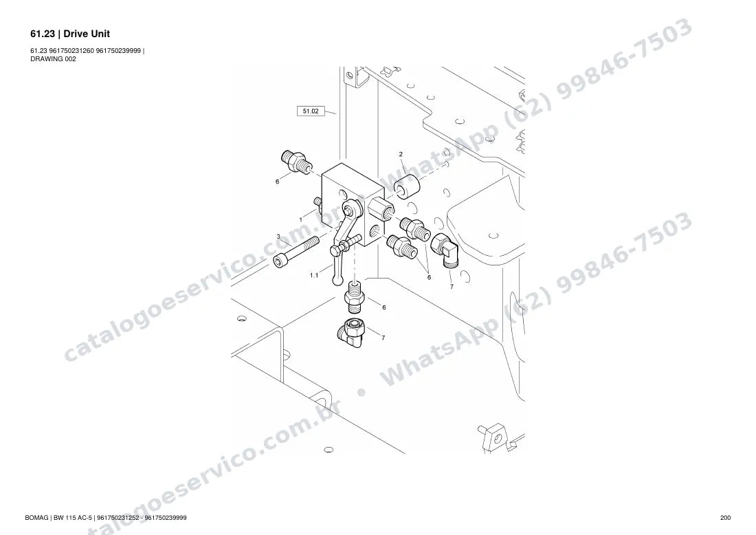 Catálogo de peças Bomag BW 115 AC-5: vista explodida do conjunto 61.23 Drive Unit