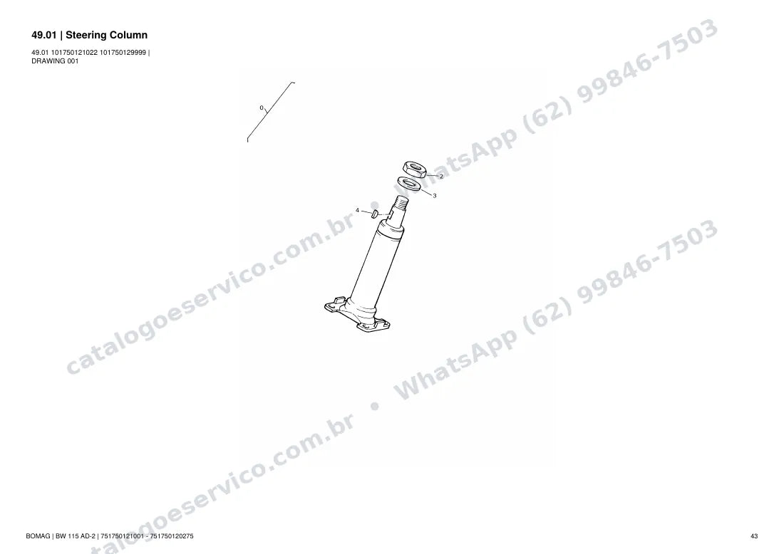 Catálogo de peças Bomag BW 115 AD-2: vista explodida do conjunto 49.01 Steering Column