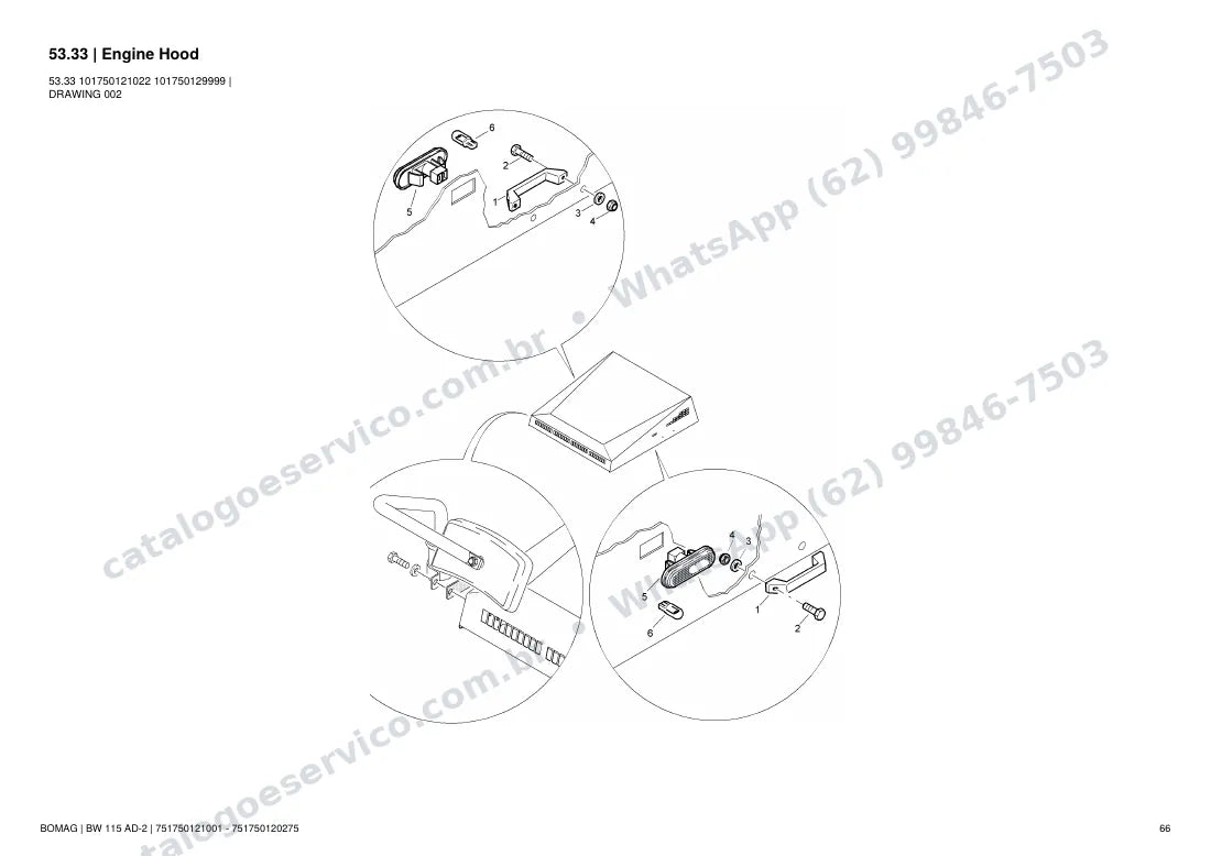 Catálogo de peças Bomag BW 115 AD-2: vista explodida do conjunto 53.33 Engine Hood