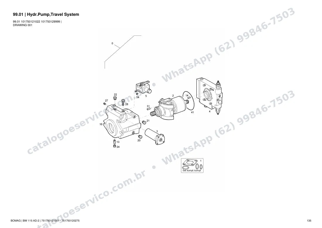 Catálogo de peças Bomag BW 115 AD-2: vista explodida do conjunto 99.01 Hydr.Pump,Travel System
