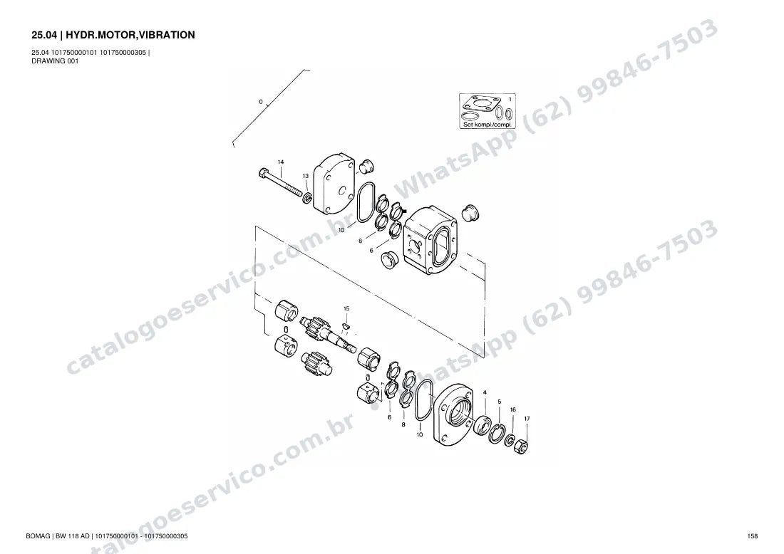 Catálogo de peças Bomag BW 118 AD: vista explodida do conjunto 25.04 HYDR.MOTOR,VIBRATION