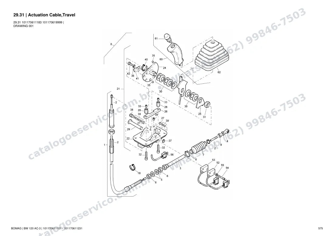 Catálogo de peças Bomag BW 120 AC-3: vista explodida do conjunto 29.31 Actuation Cable,Travel