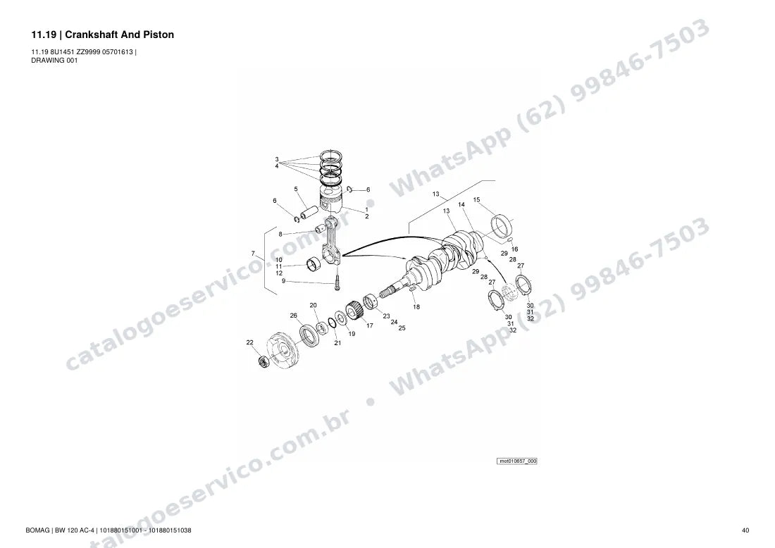 Catálogo de peças Bomag BW 120 AC-4: vista explodida do conjunto 11.19 Crankshaft And Piston